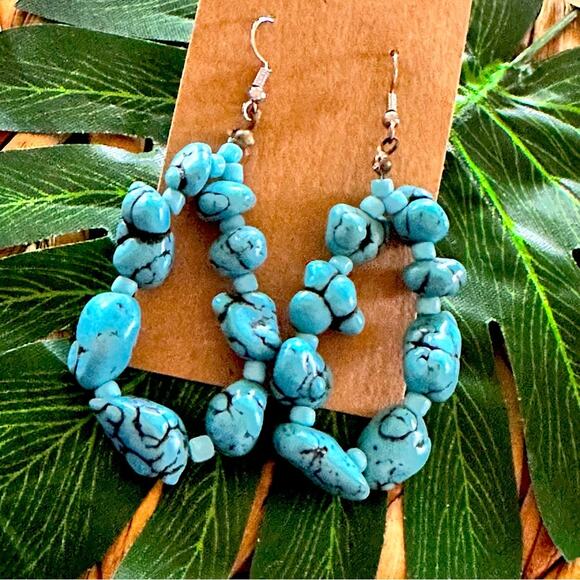 Turquoise Chunk Earrings - Picture 2 of 5